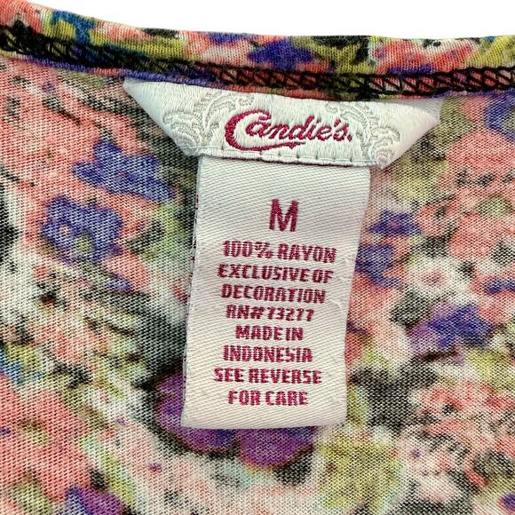 VTG Y2K Candie's Top Women's Medium Floral Print Cap Sleeves 90s 00s Cute Flirty - Picture 5 of 10